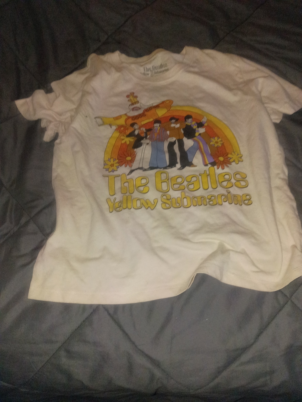 The Beatles White Womens Tee with Yellow & Orange Retro Print
